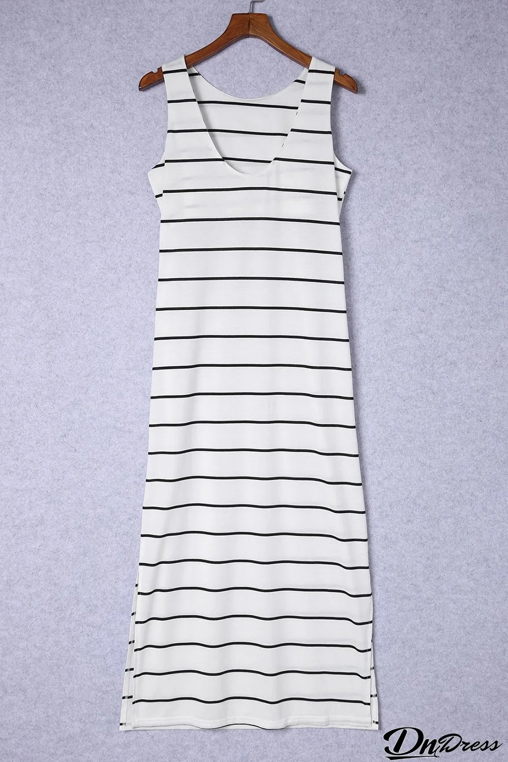 Striped Slit Sleeveless Maxi Dress