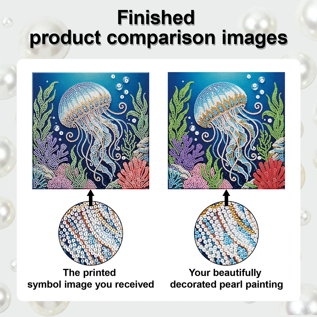 Jellyfish - DIY Pearl Diamond Art Kit With Frame 25*25cm