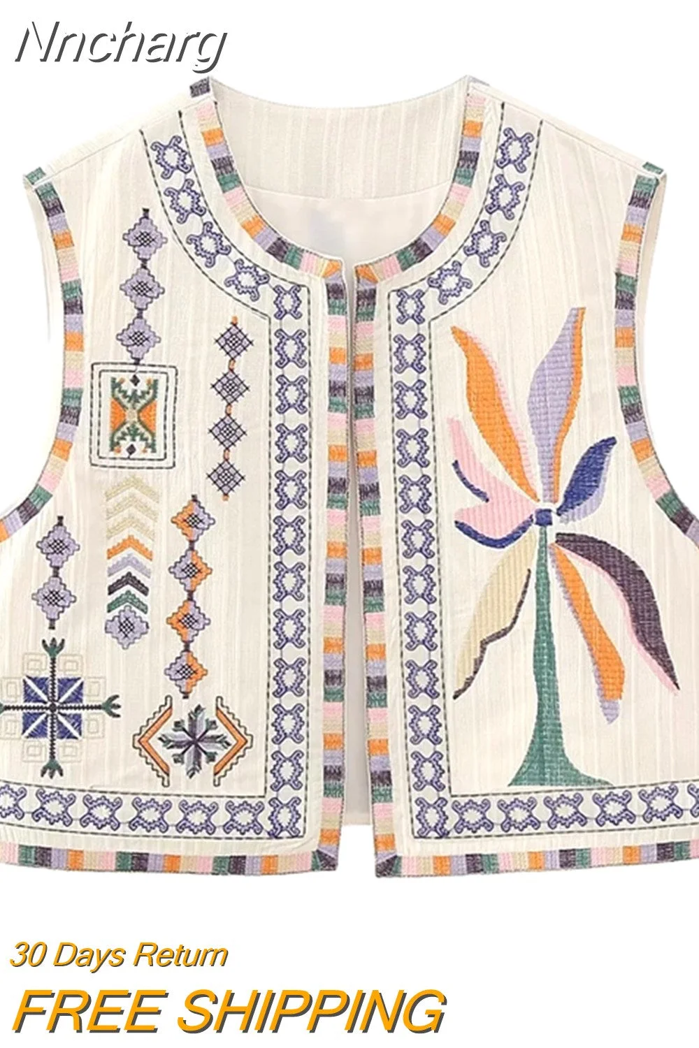 Nncharge TRAF Embroidered Vest Cardigan For Women Vintage National Style Patchwork Sleeveless Top 2023 Open Waistcoat