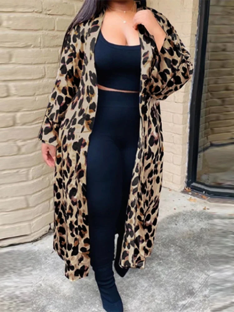 Leopard Print Long Sleeve Cardigan Women's Jacket SKUI18064 QueenFunky
