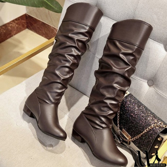 MidiSono - Women's Leatherette Low Heel Long Boots