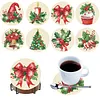 8Pcs Christmas Tree DIY Wood Diamond Painting Coasters Kit with Round Base