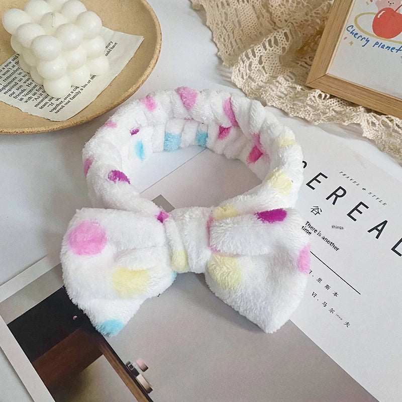 Leopard Stripe Bow Hair Band Women’s Face Washing Sports Hair Band Coral Fleece Hair Accessories