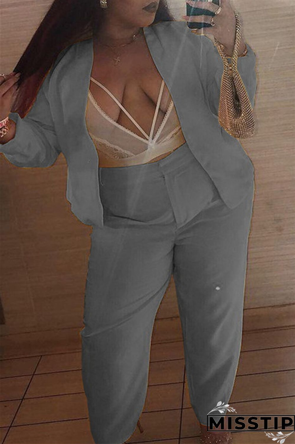 Black Fashion Casual Solid Cardigan Pants Plus Size Two Pieces