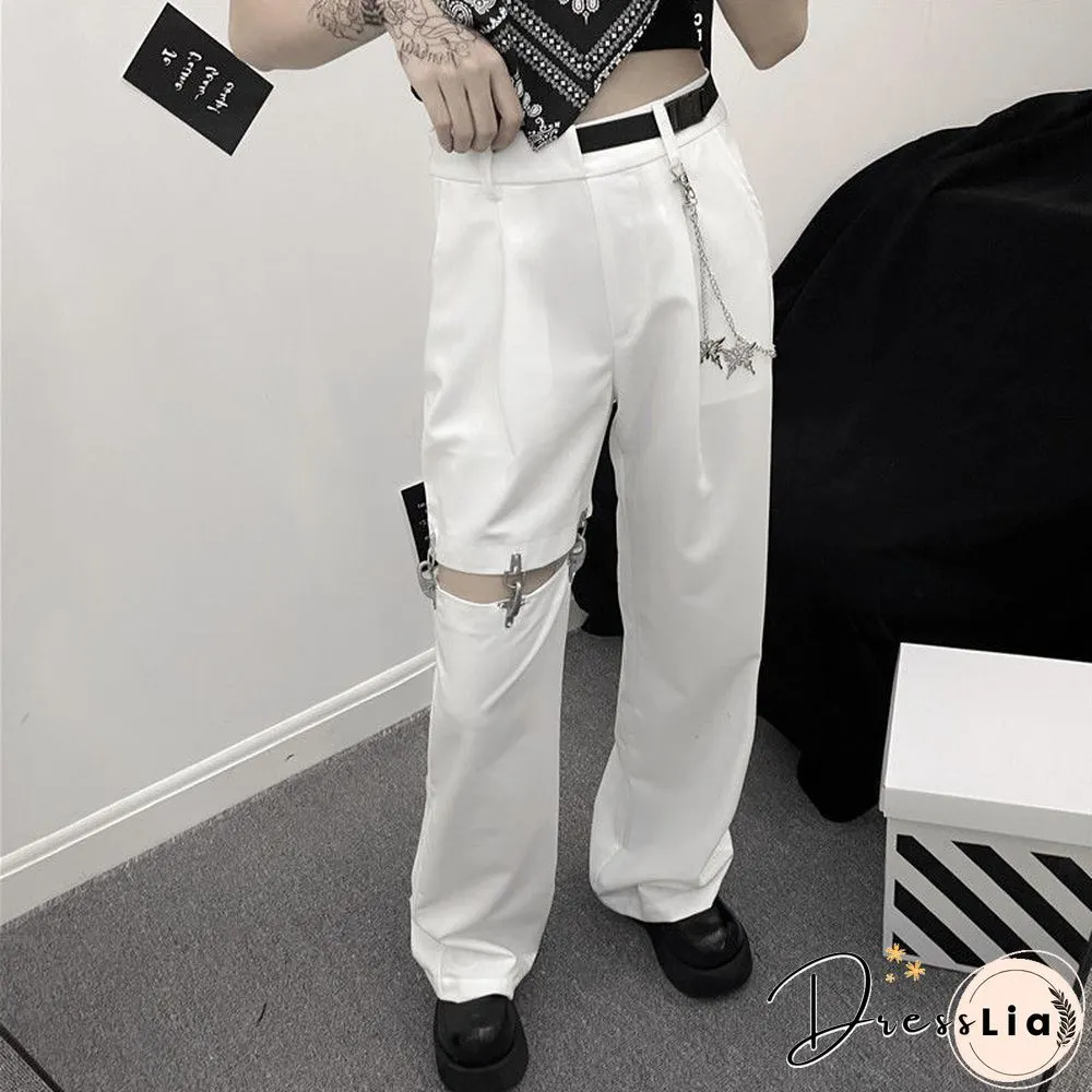 Vintage Harajuku Hollow Out Wide Leg Pants Women High Waist Casual Korean Streetwear Cargo