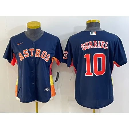 Women's Houston Astros #10 Yuli Gurriel Navy With Patch Cool Base Stitched Baseball Jersey(Run Small)