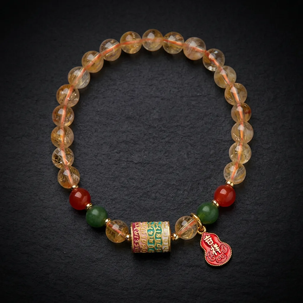 Radiant Citrine & Sacred Mantra Bracelet - The Abundance Collection Golden Radiance with Sacred Barrel