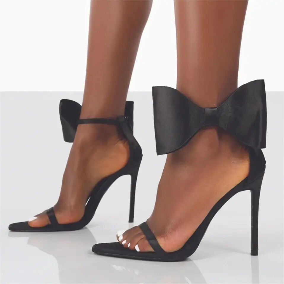 TAAFO Pointy Stiletto Women's Shoes Sandals Open-finger One-line With Bow Decoration Size 43