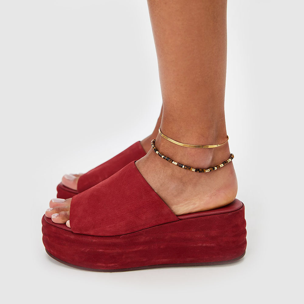 Open Square Toe Wedge Heel Slide Sandals with Platform in Red Nicepairs