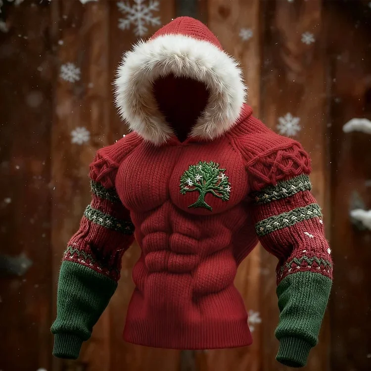 3D Print Christmas Ugly Sweater Men's Christmas Viking Tree Of Life Cozy Knit Hoodie-inspireuse