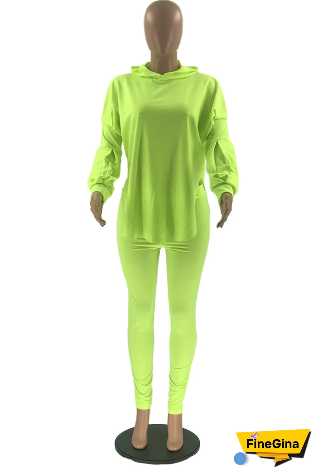 Pink Street Solid Patchwork Hooded Collar Long Sleeve Two Pieces