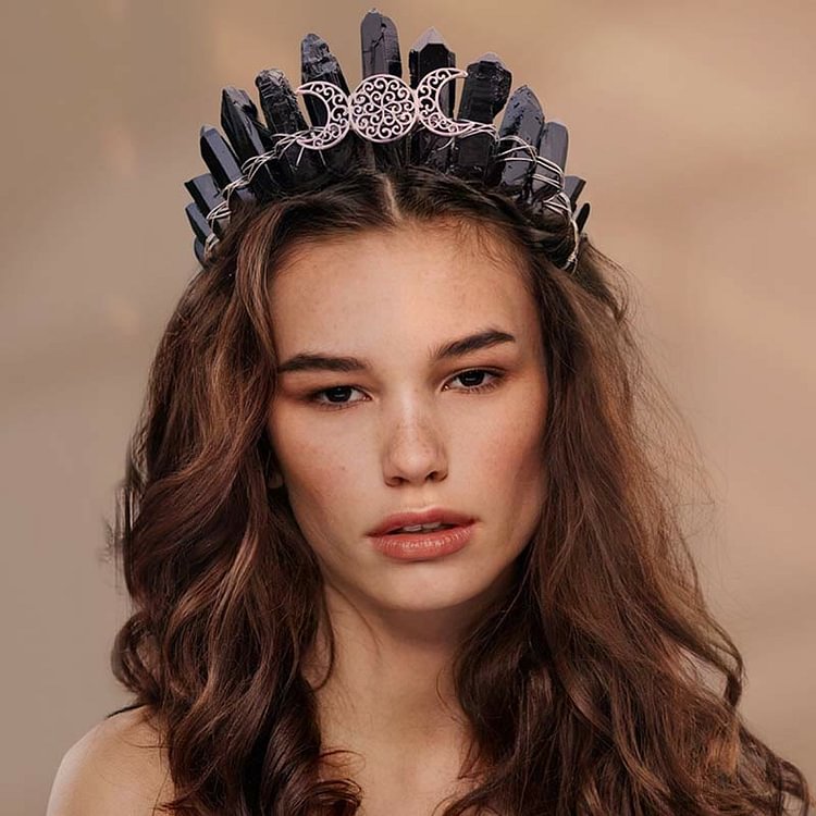 Obsidian Witchy Healing Moon Crystal Crown