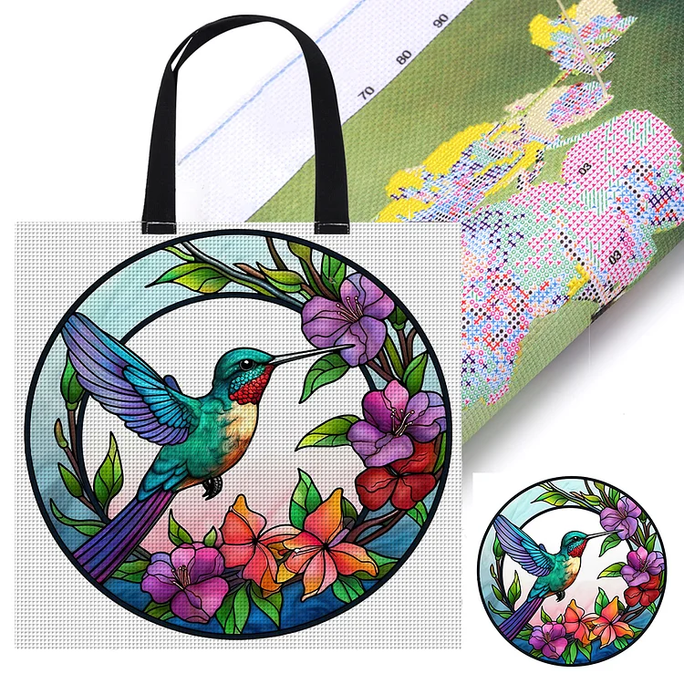 Shopping Bag Glass Art Hummingbird - Printed Cross Stitch 11CT 40*40CM
