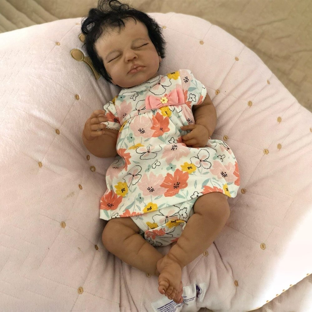 20'' Realistic Newborn Sleeping Black African American Reborn Baby Doll Girl Named Fanny