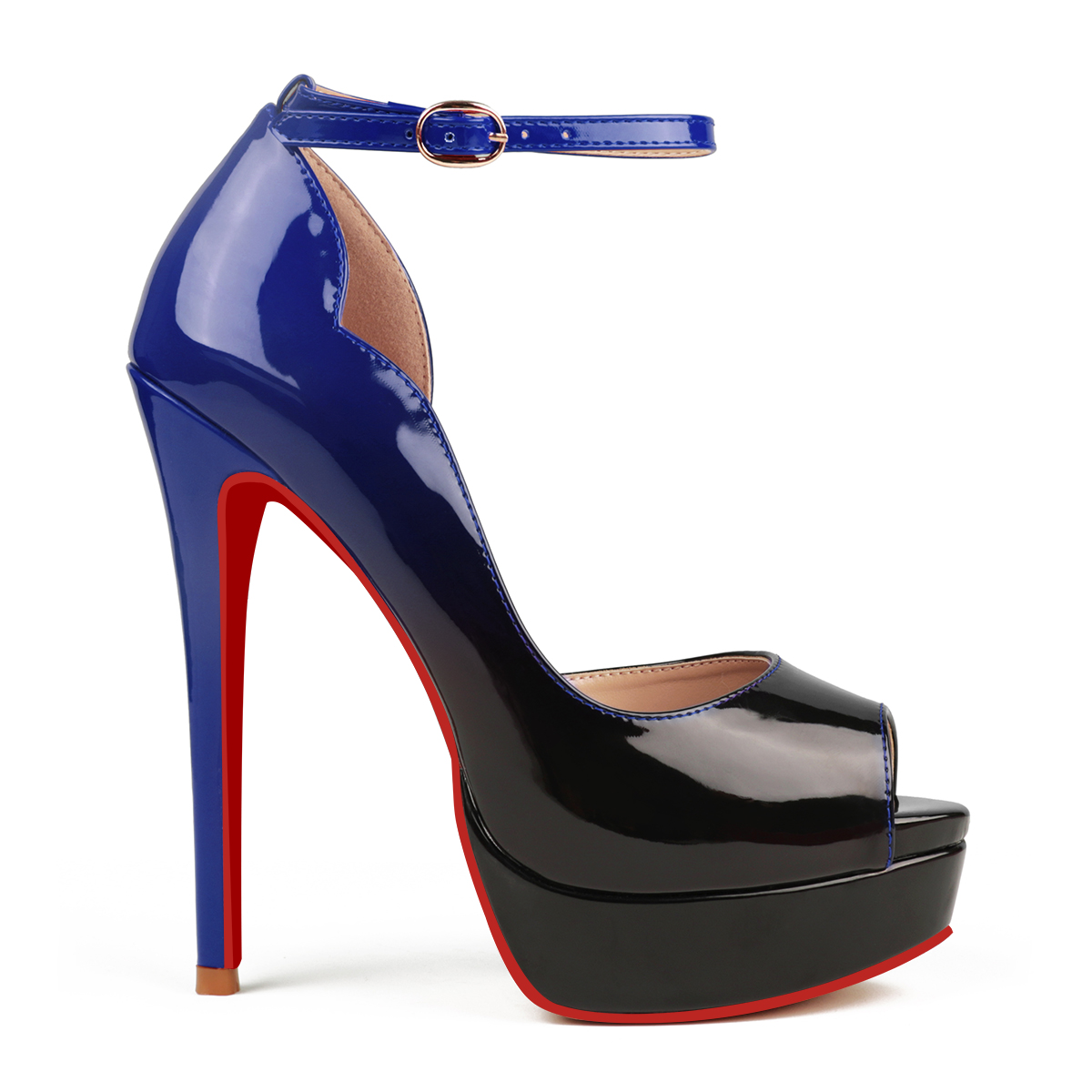 150mm Women's High Platform Ankle Strap Pumps Red Bottom Stiletto Gradient Heels-MERUMOTE