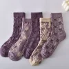 Delicate Purple 3D Jacquard Medium Tube Women Socks 10 Pairs