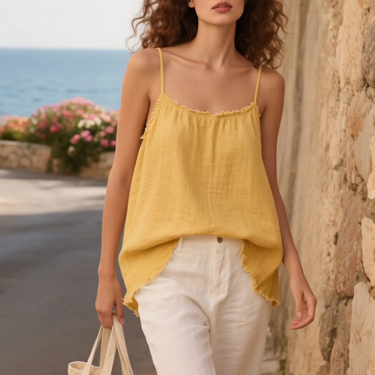 Women's Elegant And Comfortable Spaghetti Strap Camisole Linen Vest Loose Daily Basic Home Leisure Breathable Top