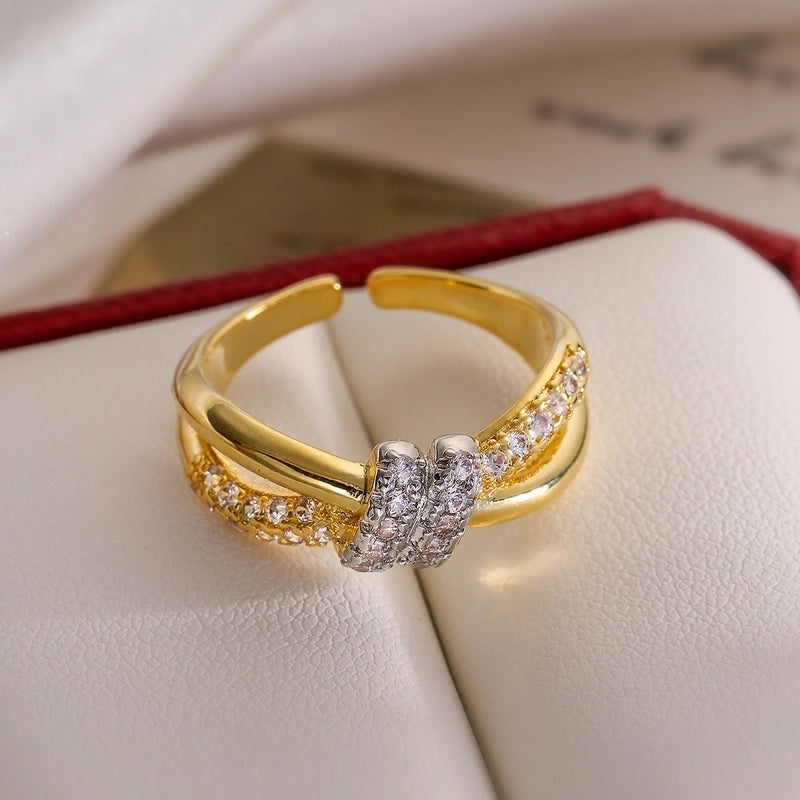 Copper 18K Gold Plated Retro Sweet Inlay Geometric Zircon Open Rings