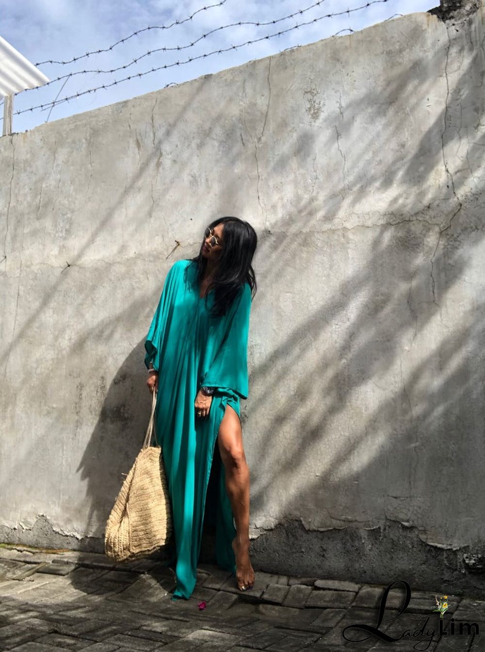 V Neck Solid Color Beach Cover Up