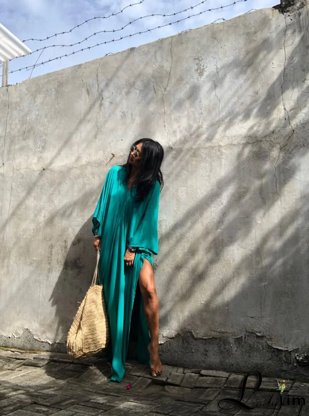 V Neck Solid Color Beach Cover Up