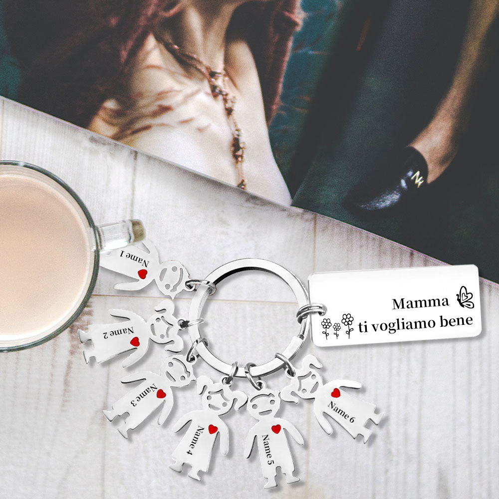 Festa della Mamma Mamma ti voglio bene-Portachiavi ciondolo bambino 6 nomi personalizzati regalo per mamma