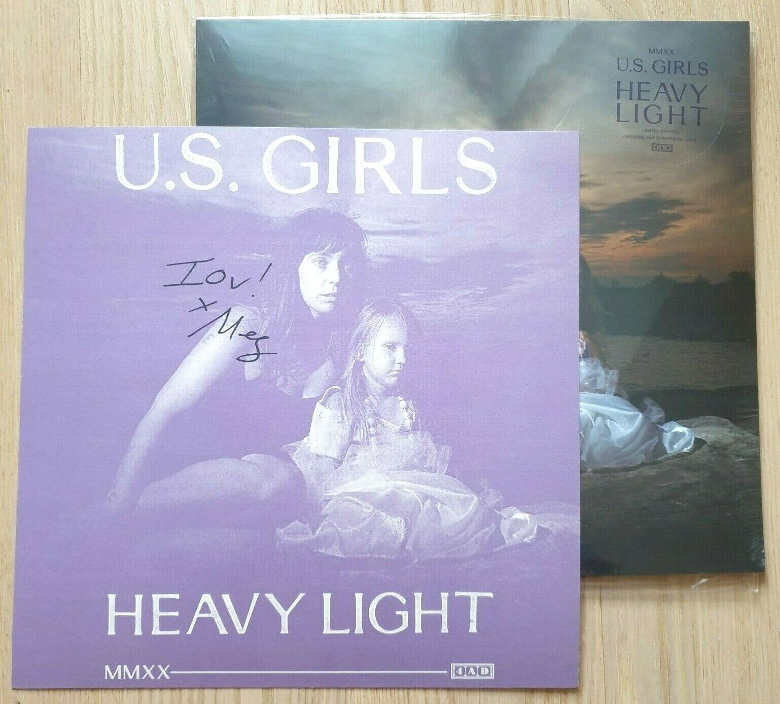 U.S. GIRLS - HEAVY LIGHT Colored Lavender White LP with SIGNED PRINT