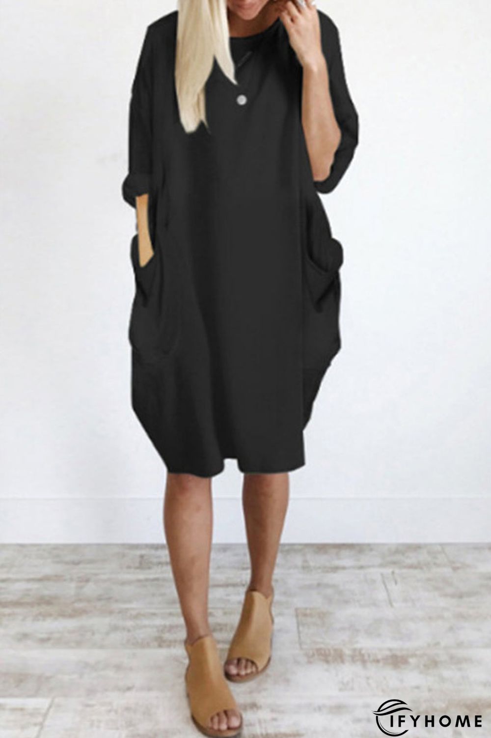 Plus Size Pocket Short Sleeve Midi Dress | IFYHOME