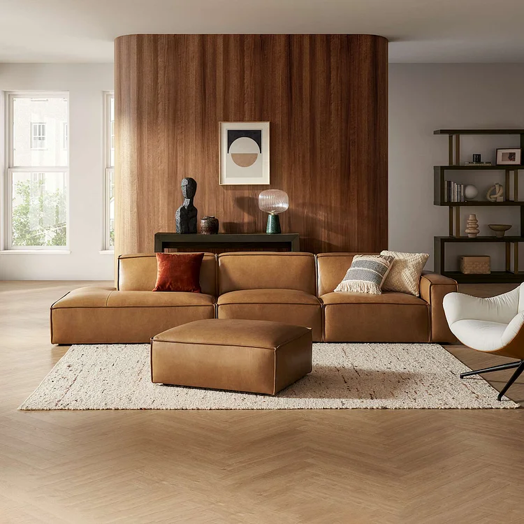 Jonathan Leather Extended Side Chaise Sofa with Ottoman