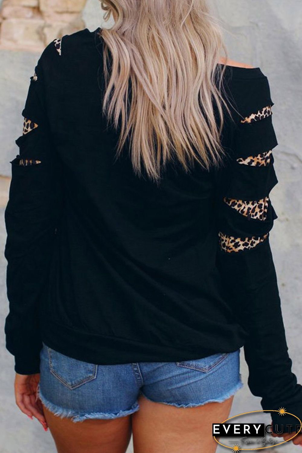 Leopard Cute Cattle Print Cut Out Long Sleeve Sweatshirt
