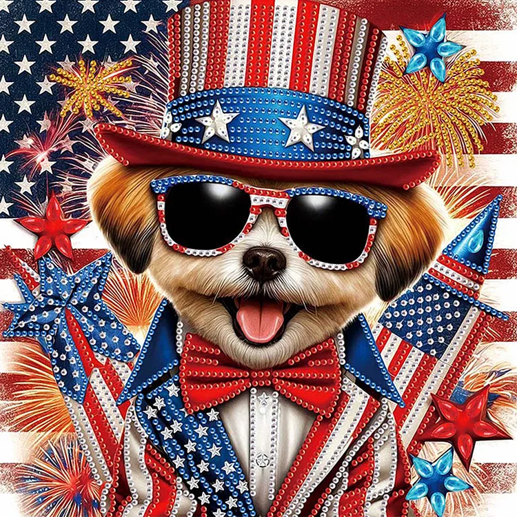 Independence Day Dog - Partial Drill - Special Diamond Painting(30*30cm)