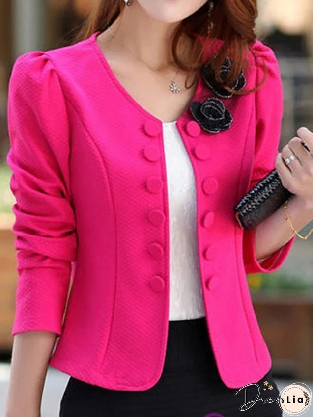 Women's Blazer Short Bow Coat White Black Pink Fuchsia Elegant Street Spring Open Front Round Neck Regular Fit