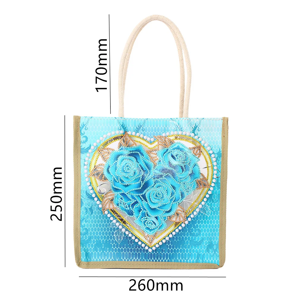 Rose Heart Diamond Painting Handbag DIY Linen Shopping Tote Bag