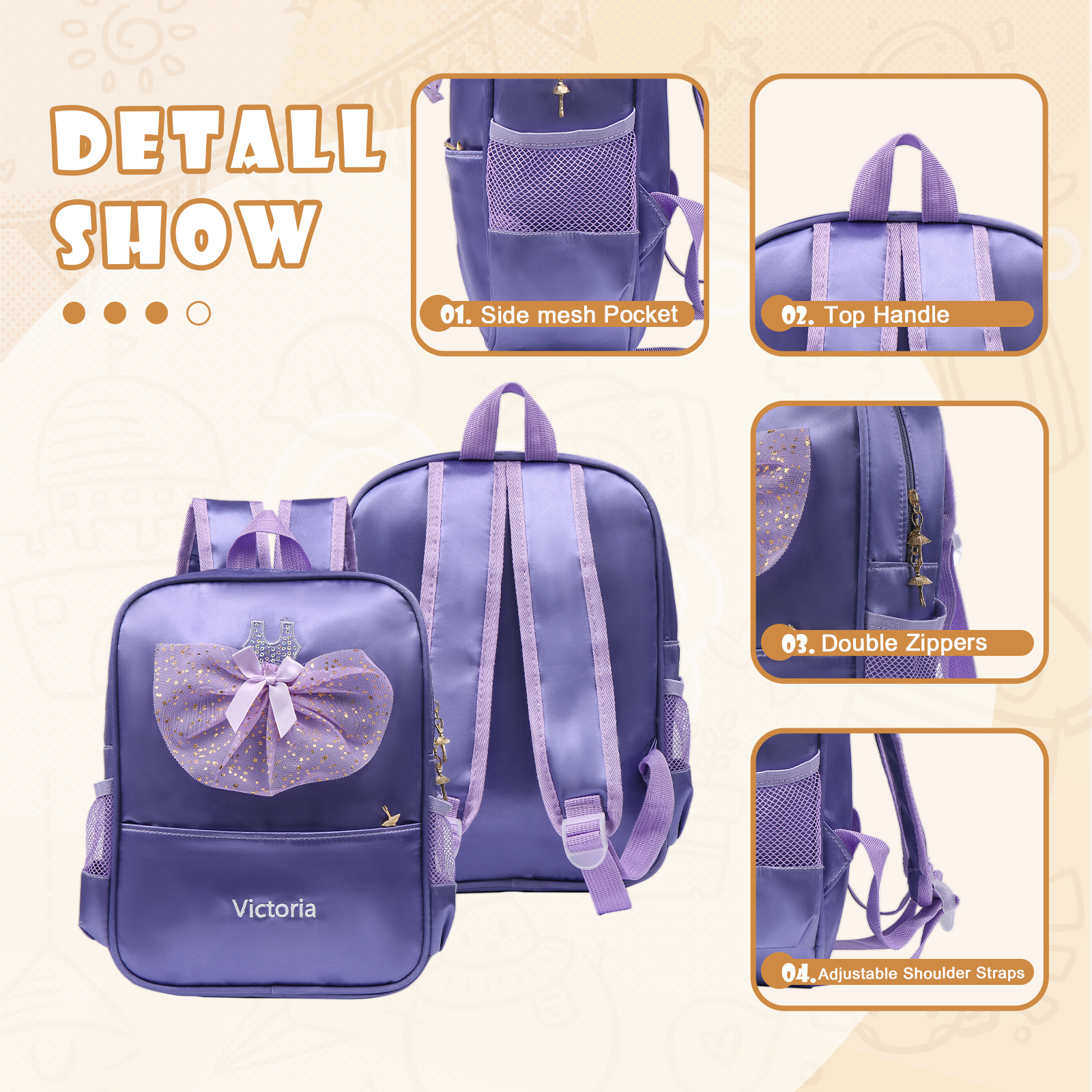 Personalised Princess Dress Style Schoolbag Custom Name Backpack Back To School Gift for Girls-Jessemade AU