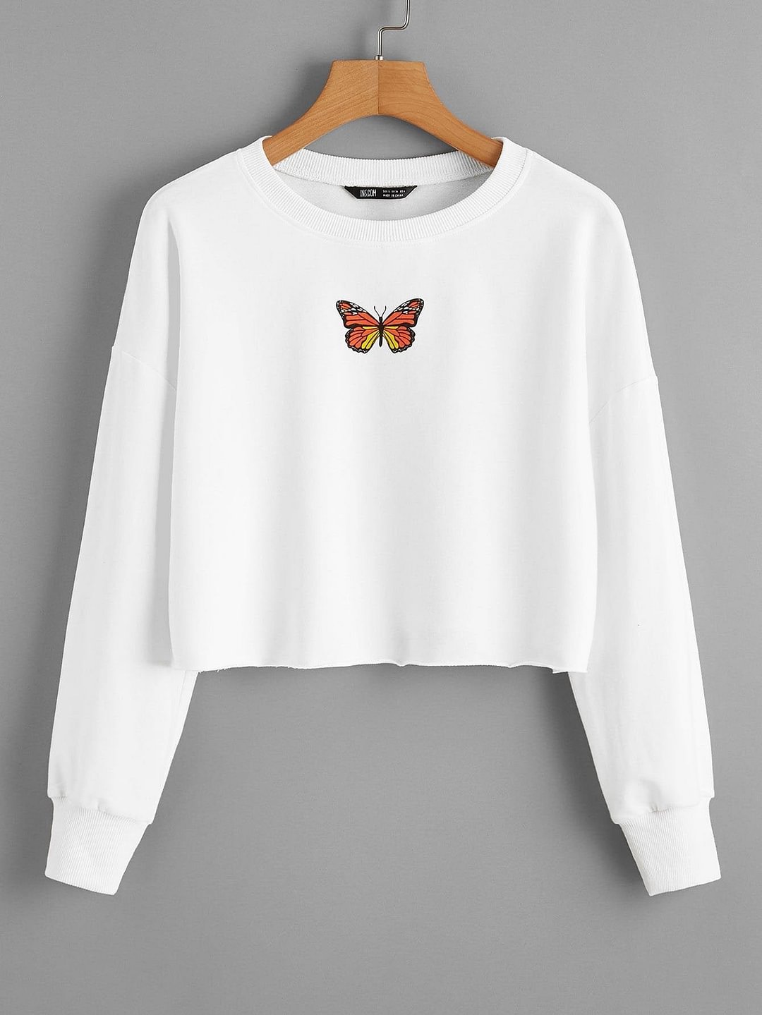 Drop Shoulder Butterfly Print Pullover