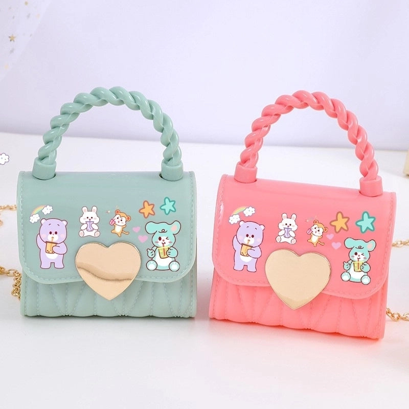 Kid’S Small PVC Cartoon Solid Color Cute Square Flip Cover Crossbody Bag