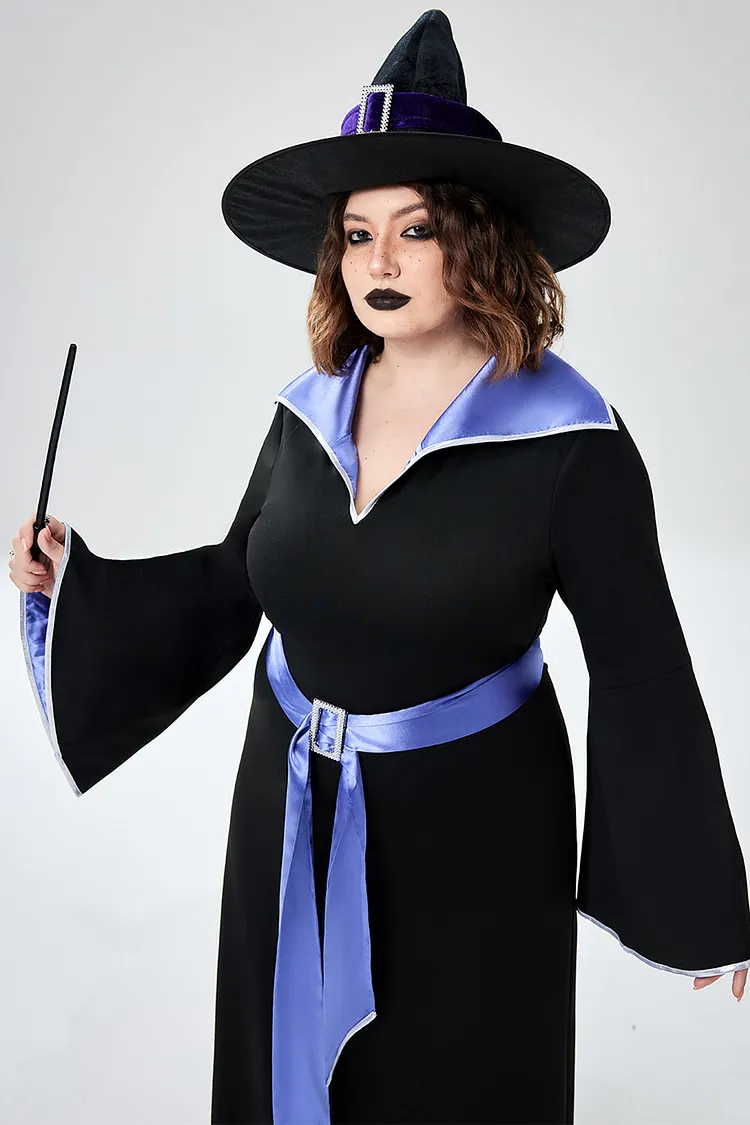 witches black dress Xpluswear Design Plus Size Halloween Costume Cosplay Trumpet Sleeve Knitted Maxi (Without Hat And Cane)(Ships 24h) Black-XL/14-16 illusion high neck wedding gowns A Backless Dress Is Size:us:12 As all our dresses