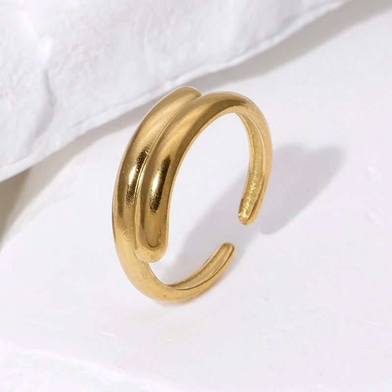 Minimalist Classic Style Korean Style Lines 304 Stainless Steel 18K Gold Plated Open Rings