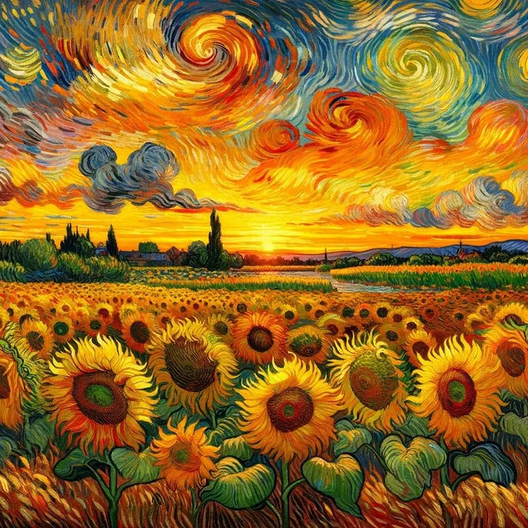 Color Lead Painting Of Sunflower Field 40*40CM (Canvas) Full Round Drill Diamond Painting gbfke