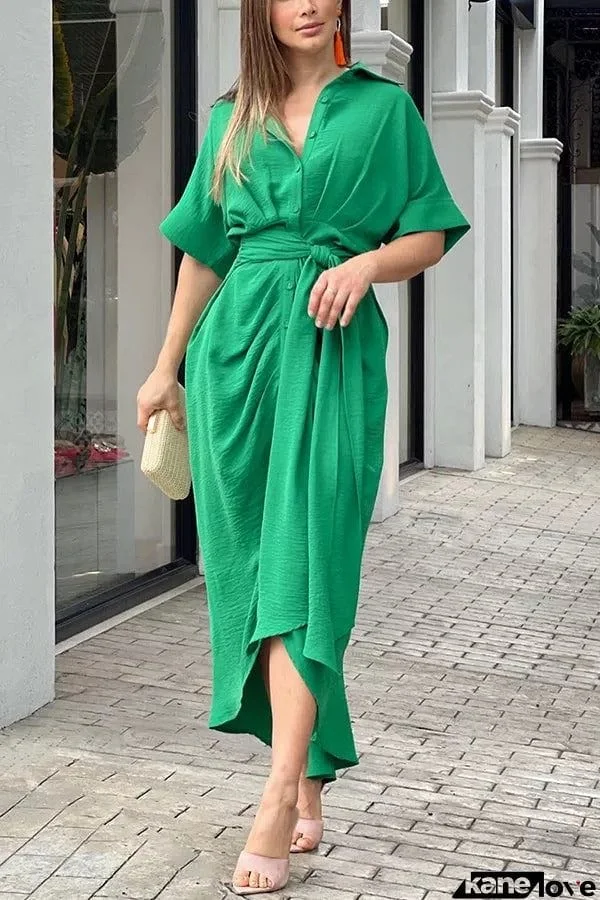 Daring Heart Tie Front Shirt Midi Dress