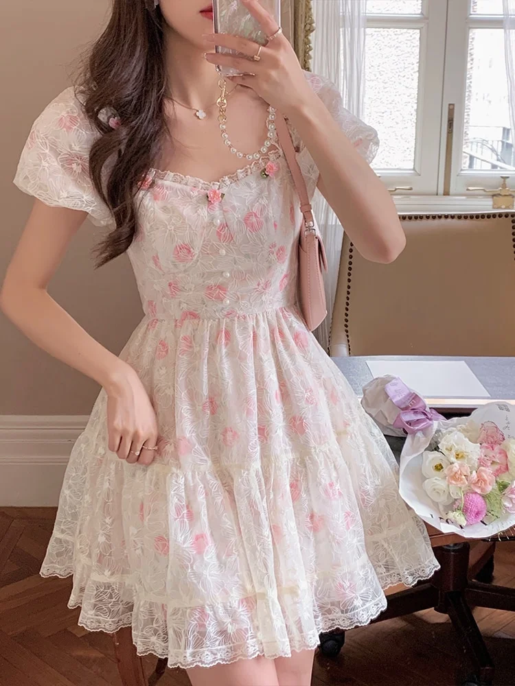 Floral Fairy Lace Vintage Elegant Sweet Dress SP18173