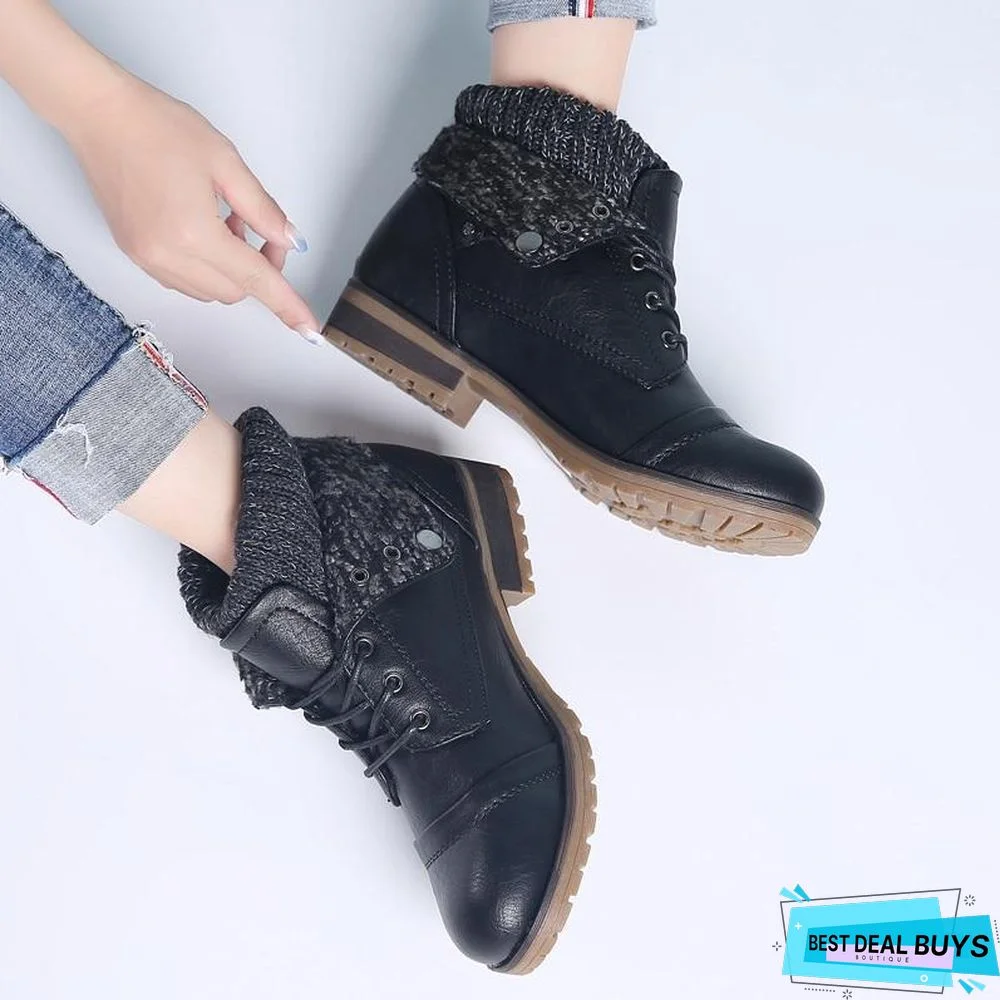 Winter Women's Ankle Boots Shoes Genuine Leather Lace Up Platform Boots Woman Warm Plush Snow Boots Women