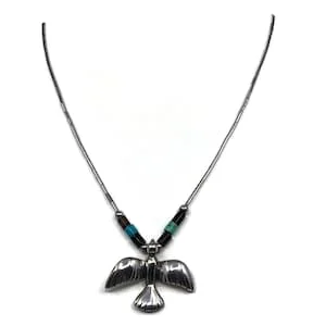 pornhint Pornhint Fetish Necklace Liquid Silver Tube Bead Bird Turquoise and Horn Accent Beads