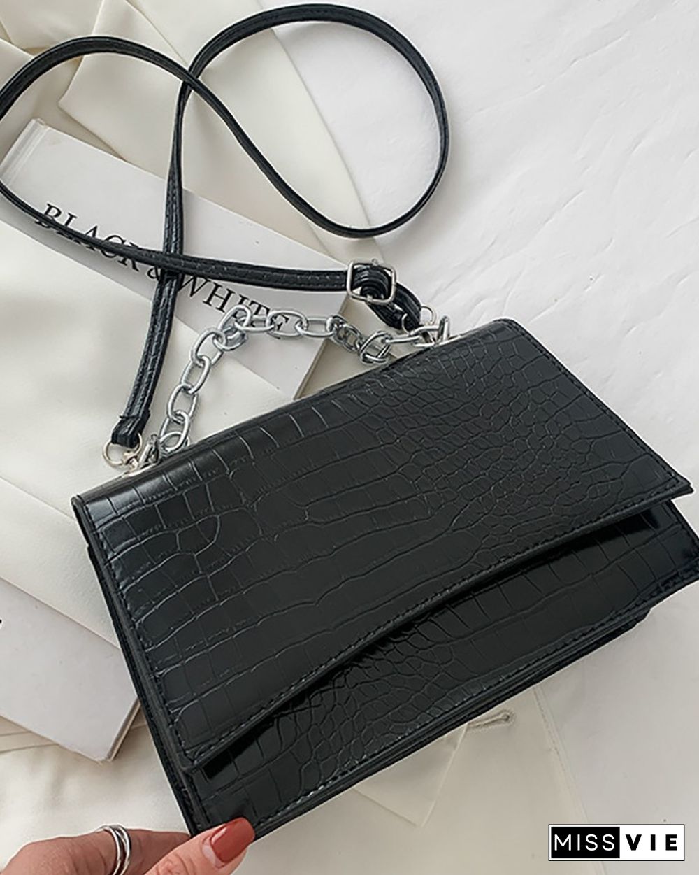 Chain Strap Croc Embossed Crossbody Bag