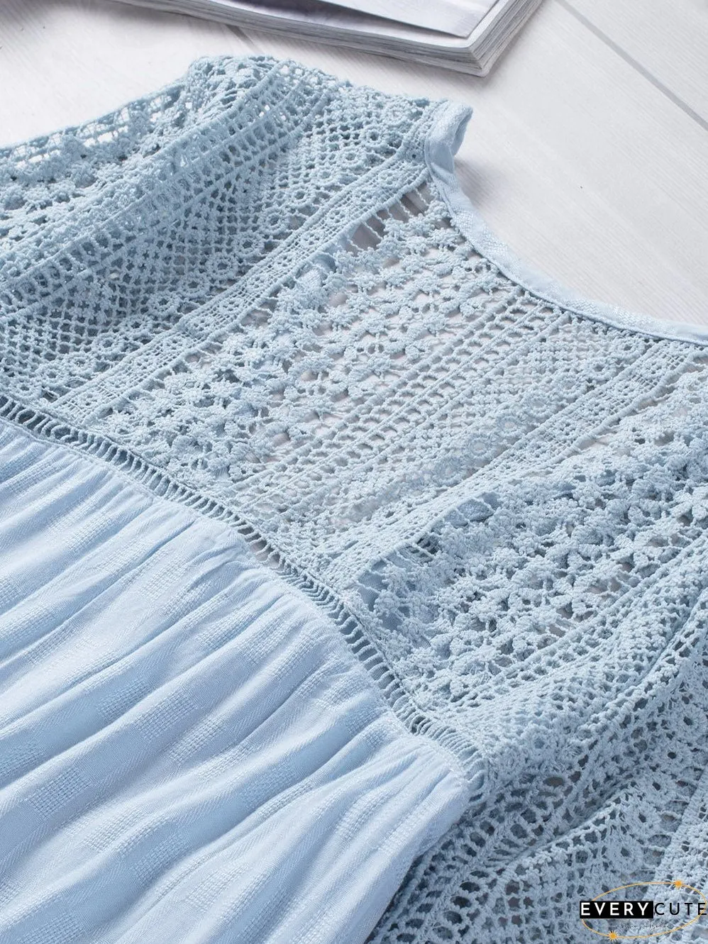 Casual Crochet-Detail Button-Up