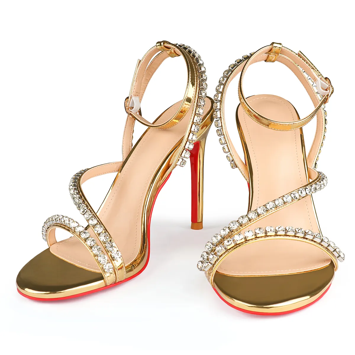 100mm Rhinestone Spotlight Wavy Straps Sandals Red Bottom Stilettos-vocosishoes