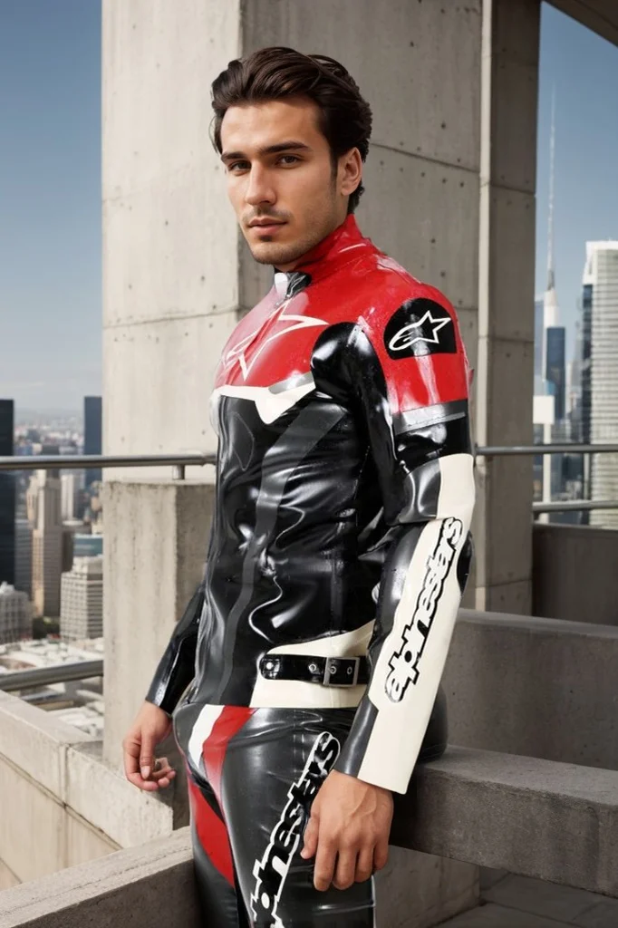 Man Latex coats Men's Brand Name Latex Biker Jacket（KG29892)