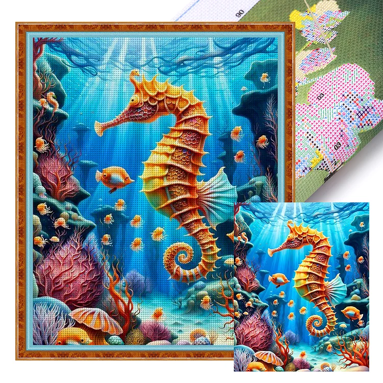 【Huacan Brand】Seahorse 11CT Stamped Cross Stitch 40*50CM