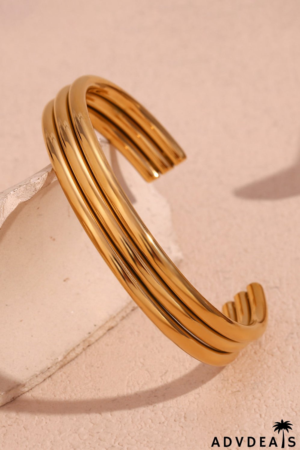 Gold Three Layered Notched Design Bangle