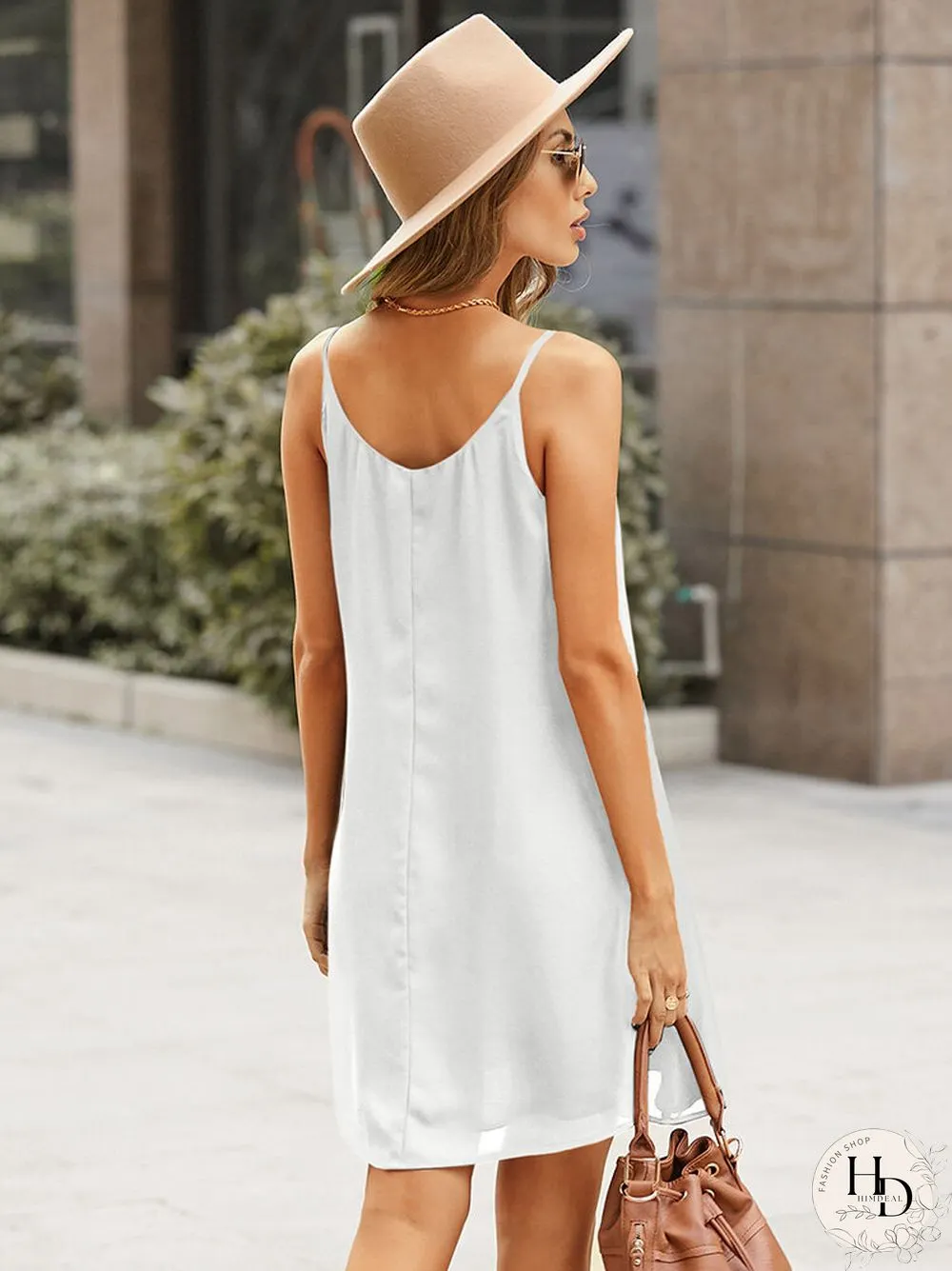 Solid Off The Shoulder Strap Sleeveless Chiffon Dress