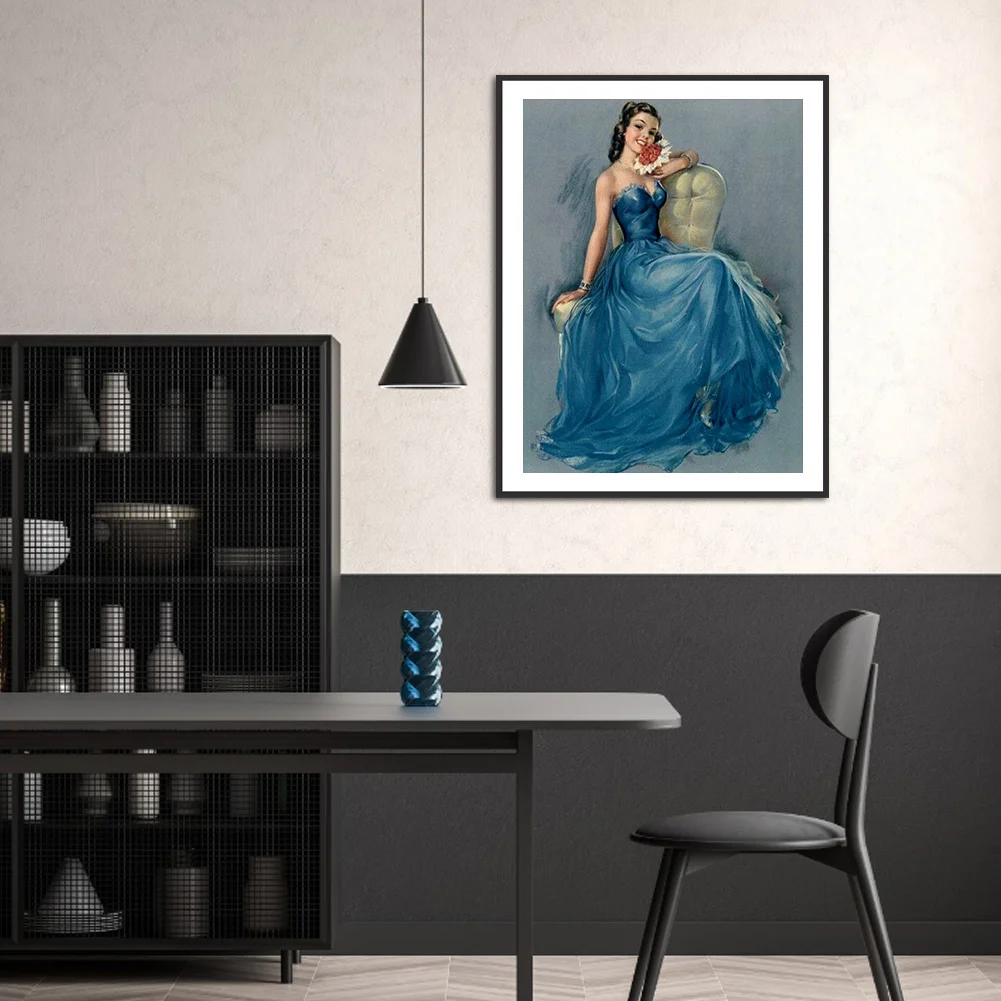 Full Round Diamond Painting 30*40cm - Woman In Blue Dress